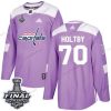 Adidas Capitals #70 Braden Holtby Violetti Aito Taistelee syöpää vastaan 2018 Stanley Cup Final Ommeltu NHL Paita – Miesten