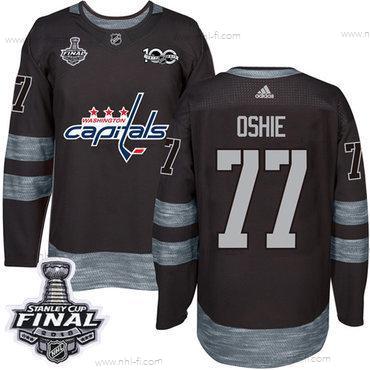 Adidas Capitals #77 T. J. Oshie Musta 1917-2017 100th Vuosipäivä 2018 Stanley Cup Final Ommeltu NHL Paita – Miesten