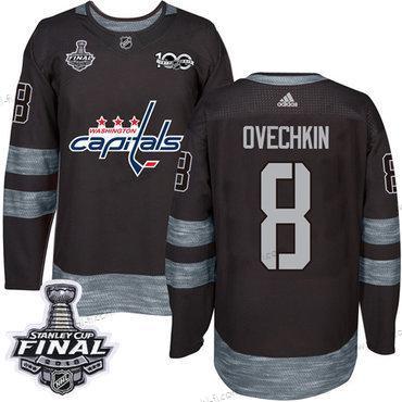 Adidas Capitals #8 Alex Ovechkin Musta 1917-2017 100th Vuosipäivä 2018 Stanley Cup Final Ommeltu NHL Paita – Miesten