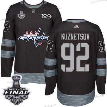 Adidas Capitals #92 Evgeny Kuznetsov Musta 1917-2017 100th Vuosipäivä 2018 Stanley Cup Final Ommeltu NHL Paita – Miesten