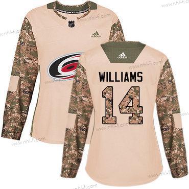 Adidas Carolina Hurricanes #14 Justin Williams Maastokuvio Aito 2017 Veterans Day Ommeltu NHL Paita – Naisten