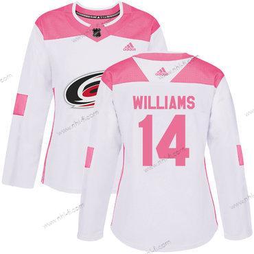 Adidas Carolina Hurricanes #14 Justin Williams Valkoinen Pinkki Aito Ommeltu NHL Paita – Naisten