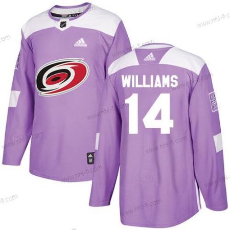 Adidas Carolina Hurricanes #14 Justin Williams Violetti Aito Taistelee syöpää vastaan Ommeltu NHL Paita – Miesten