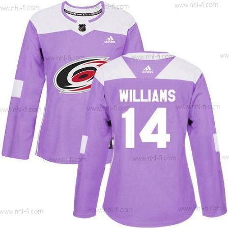 Adidas Carolina Hurricanes #14 Justin Williams Violetti Aito Taistelee syöpää vastaan Ommeltu NHL Paita – Naisten