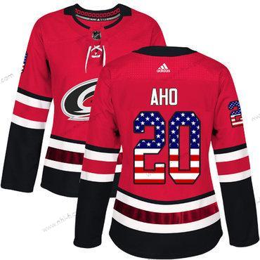 Adidas Carolina Hurricanes #20 Sebastian Aho Punainen Kotiottelu Aito USA Flag Ommeltu NHL Paita – Naisten