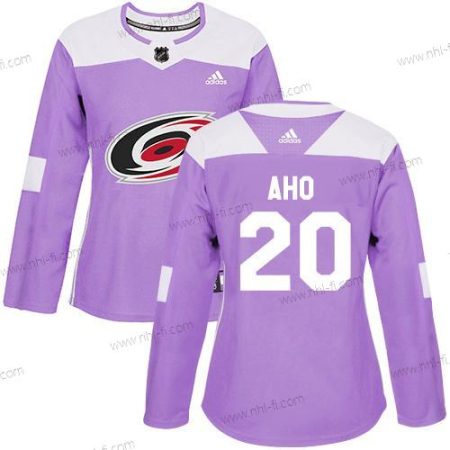 Adidas Carolina Hurricanes #20 Sebastian Aho Violetti Aito Taistelee syöpää vastaan Ommeltu NHL Paita – Naisten