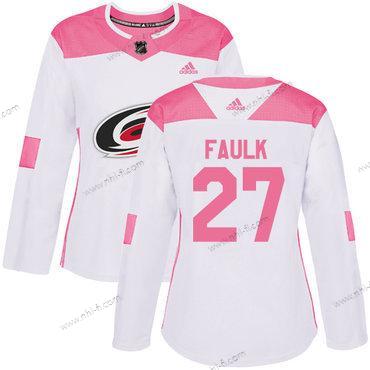 Adidas Carolina Hurricanes #27 Justin Faulk Valkoinen Pinkki Aito Ommeltu NHL Paita – Naisten