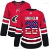 Adidas Carolina Hurricanes #28 Elias Lindholm Punainen Kotiottelu Aito USA Flag Ommeltu NHL Paita – Naisten