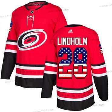 Adidas Carolina Hurricanes #28 Elias Lindholm Punainen Kotiottelu Aito USA Flag Ommeltu NHL Paita – Nuoret