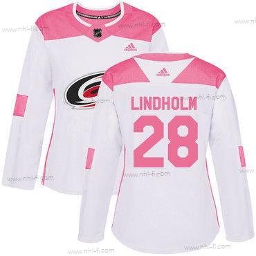 Adidas Carolina Hurricanes #28 Elias Lindholm Valkoinen Pinkki Aito Ommeltu NHL Paita – Naisten