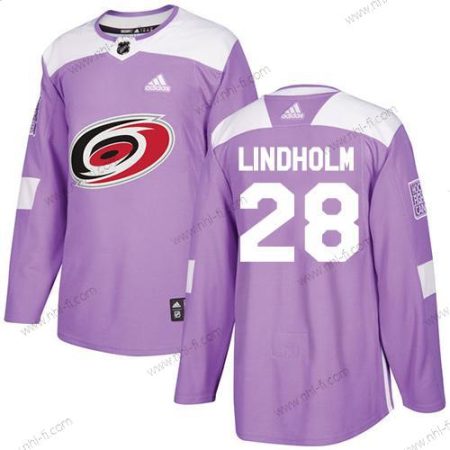 Adidas Carolina Hurricanes #28 Elias Lindholm Violetti Aito Taistelee syöpää vastaan Ommeltu NHL Paita – Miesten