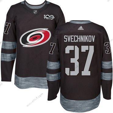 Adidas Carolina Hurricanes #37 Andrei Svechnikov Musta 1917-2017 100th Vuosipäivä Ommeltu NHL Paita – Miesten