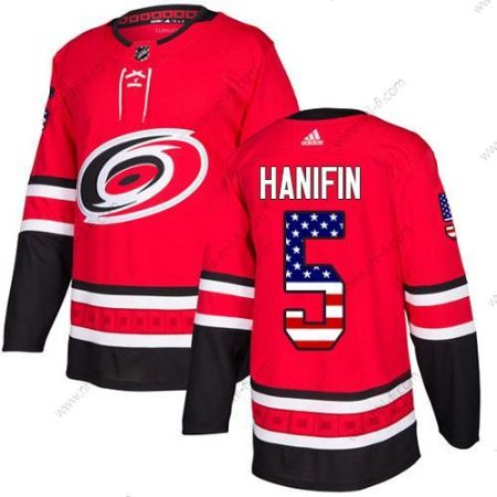 Adidas Carolina Hurricanes #5 Noah Hanifin Punainen Kotiottelu Aito USA Flag Ommeltu NHL Paita – Miesten