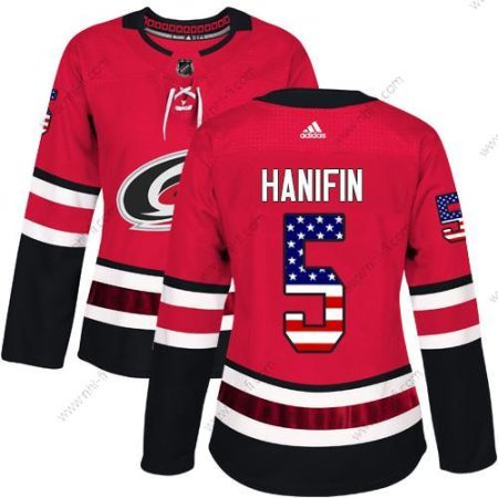 Adidas Carolina Hurricanes #5 Noah Hanifin Punainen Kotiottelu Aito USA Flag Ommeltu NHL Paita – Naisten