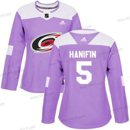 Adidas Carolina Hurricanes #5 Noah Hanifin Violetti Aito Taistelee syöpää vastaan Ommeltu NHL Paita – Naisten