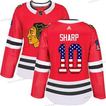 Adidas Chicago Blackhawks #10 Patrick Sharp Punainen Kotiottelu Aito USA Flag Ommeltu NHL Paita – Naisten