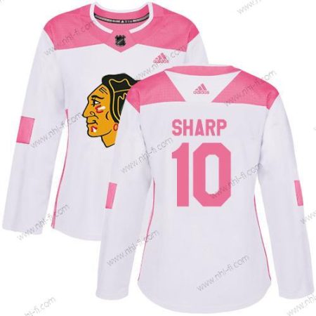 Adidas Chicago Blackhawks #10 Patrick Sharp Valkoinen Pinkki Aito Ommeltu NHL Paita – Naisten