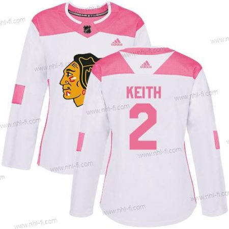 Adidas Chicago Blackhawks #2 Duncan Keith Valkoinen Pinkki Aito Ommeltu NHL Paita – Naisten