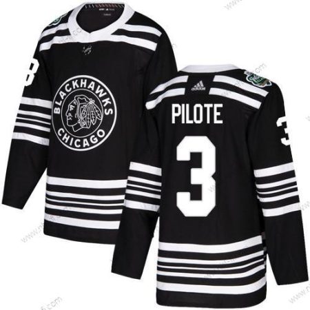 Adidas Chicago Blackhawks #3 Pierre Pilote Musta Aito 2019 Talvi Klassinen Ommeltu NHL Paita – Miesten