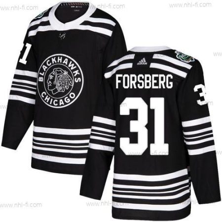 Adidas Chicago Blackhawks #31 Anton Forsberg Musta Aito 2019 Talvi Klassinen Ommeltu NHL Paita – Miesten