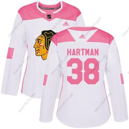 Adidas Chicago Blackhawks #38 Ryan Hartman Valkoinen Pinkki Aito Ommeltu NHL Paita – Naisten