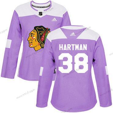 Adidas Chicago Blackhawks #38 Ryan Hartman Violetti Aito Taistelee syöpää vastaan Ommeltu NHL Paita – Naisten