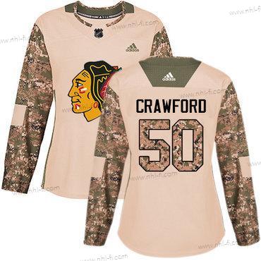 Adidas Chicago Blackhawks #50 Corey Crawford Maastokuvio Aito 2017 Veterans Day Ommeltu NHL Paita – Naisten