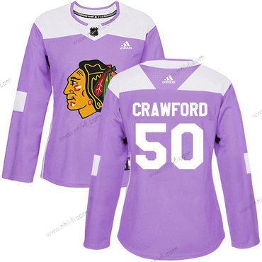 Adidas Chicago Blackhawks #50 Corey Crawford Violetti Aito Taistelee syöpää vastaan Ommeltu NHL Paita – Naisten