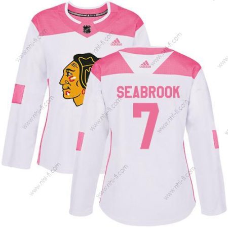 Adidas Chicago Blackhawks #7 Brent Seabrook Valkoinen Pinkki Aito Ommeltu NHL Paita – Naisten