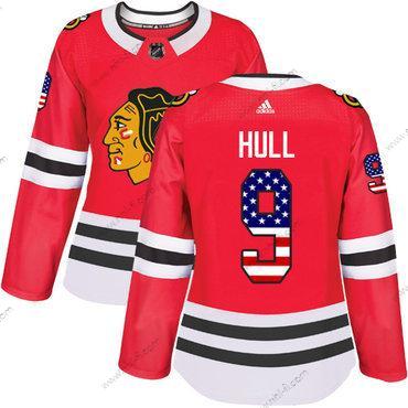 Adidas Chicago Blackhawks #9 Bobby Hull Punainen Kotiottelu Aito USA Flag Ommeltu NHL Paita – Naisten