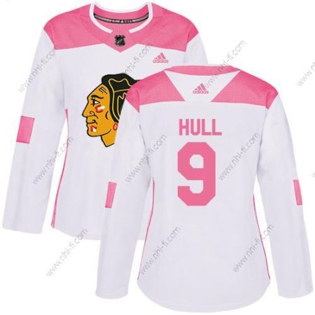 Adidas Chicago Blackhawks #9 Bobby Hull Valkoinen Pinkki Aito Ommeltu NHL Paita – Naisten