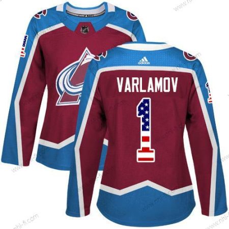 Adidas Colorado Avalanche #1 Semyon Varlamov Kotiottelu Punainen Aito USA Flag Ommeltu NHL Paita – Naisten