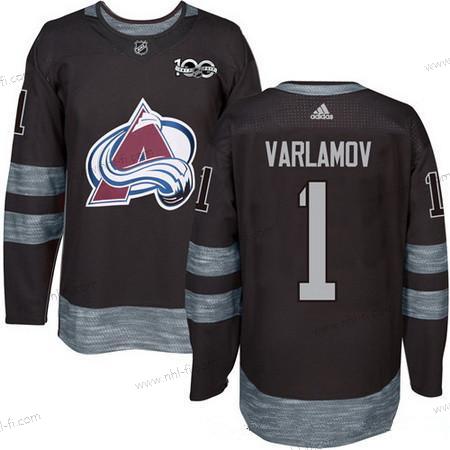 Adidas Colorado Avalanche #1 Semyon Varlamov Musta 100th Vuosipäivä Ommeltu NHL 2017 Jääkiekko Paita – Miesten