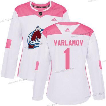 Adidas Colorado Avalanche #1 Semyon Varlamov Valkoinen Pinkki Aito Ommeltu NHL Paita – Naisten