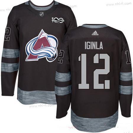 Adidas Colorado Avalanche #12 Jarome Iginla Musta 100th Vuosipäivä Ommeltu NHL 2017 Jääkiekko Paita – Miesten