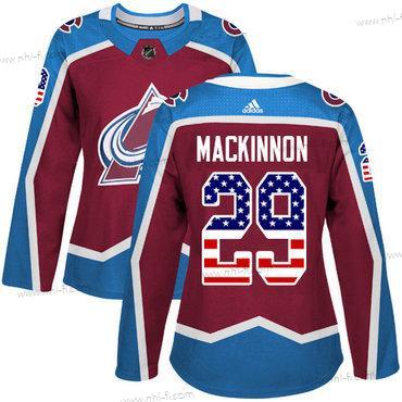 Adidas Colorado Avalanche #29 Nathan Mackinnon Kotiottelu Punainen Aito USA Flag Ommeltu NHL Paita – Naisten