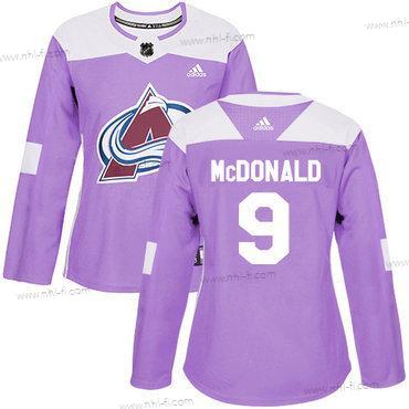 Adidas Colorado Avalanche #9 Lanny Mcdonald Violetti Aito Taistelee syöpää vastaan Ommeltu NHL Paita – Naisten