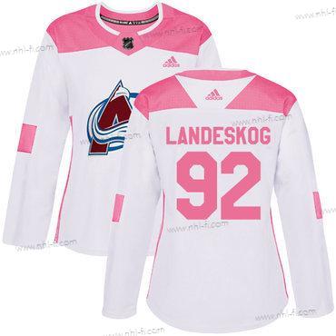 Adidas Colorado Avalanche #92 Gabriel Landeskog Valkoinen Pinkki Aito Ommeltu NHL Paita – Naisten