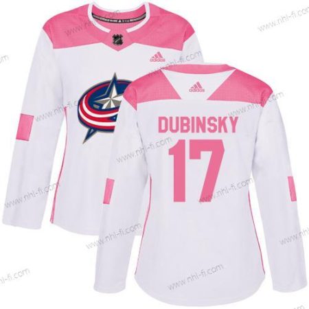 Adidas Columbus Blue Jackets #17 Brandon Dubinsky Valkoinen Pinkki Aito Ommeltu NHL Paita – Naisten