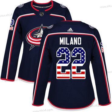 Adidas Columbus Blue Jackets #22 Sonny Milano Laivastonsininen Sininen Kotiottelu Aito USA Flag Ommeltu NHL Paita – Naisten