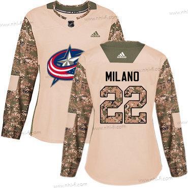 Adidas Columbus Blue Jackets #22 Sonny Milano Maastokuvio Aito 2017 Veterans Day Ommeltu NHL Paita – Naisten