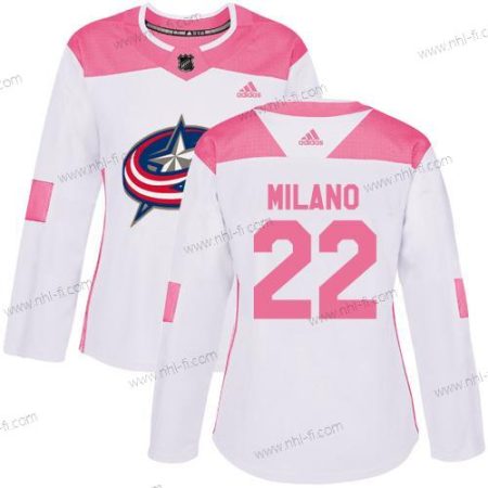 Adidas Columbus Blue Jackets #22 Sonny Milano Valkoinen Pinkki Aito Ommeltu NHL Paita – Naisten