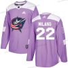 Adidas Columbus Blue Jackets #22 Sonny Milano Violetti Aito Taistelee syöpää vastaan Ommeltu NHL Paita – Miesten