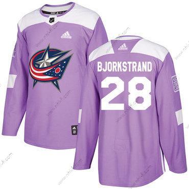 Adidas Columbus Blue Jackets #28 Oliver Bjorkstrand Violetti Aito Taistelee syöpää vastaan Ommeltu NHL Paita – Miesten