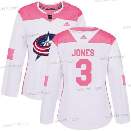 Adidas Columbus Blue Jackets #3 Seth Jones Valkoinen Pinkki Aito Ommeltu NHL Paita – Naisten