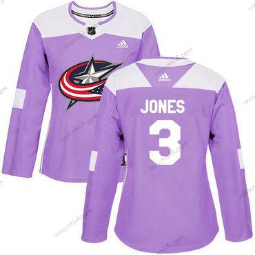 Adidas Columbus Blue Jackets #3 Seth Jones Violetti Aito Taistelee syöpää vastaan Ommeltu NHL Paita – Naisten