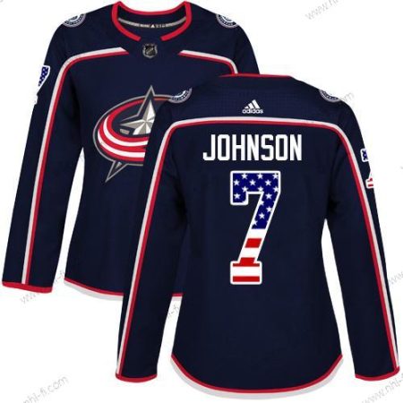 Adidas Columbus Blue Jackets #7 Jack Johnson Laivastonsininen Sininen Kotiottelu Aito USA Flag Ommeltu NHL Paita – Naisten