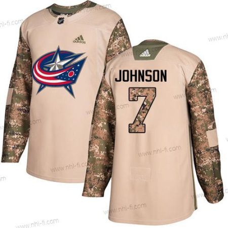 Adidas Columbus Blue Jackets #7 Jack Johnson Maastokuvio Aito 2017 Veterans Day Ommeltu NHL Paita – Nuoret