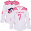 Adidas Columbus Blue Jackets #7 Jack Johnson Valkoinen Pinkki Aito Ommeltu NHL Paita – Naisten