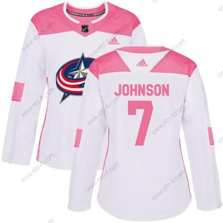 Adidas Columbus Blue Jackets #7 Jack Johnson Valkoinen Pinkki Aito Ommeltu NHL Paita – Naisten